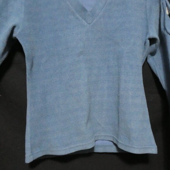 UB JEANS | Striped Light Blue Fleece V-Neck Long Sleeve Shirt W/ Sleeve Pocket - Picture 8 of 15